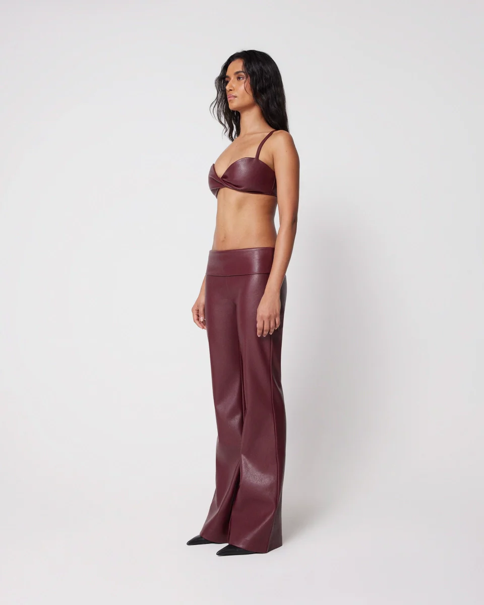 Merlot Fold Over Leather Pants
